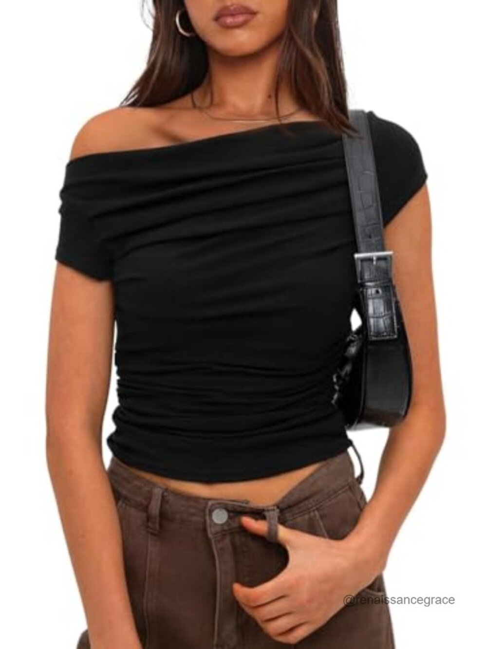 Women's Summer Off Shoulder Ruched Crop Top Slim Fit Y2K Going Out
